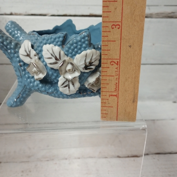 Vintage Pottery Wheelbarrow Planter Blue Silver Ceramic, Flowers, Succulents - Picture 10 of 12